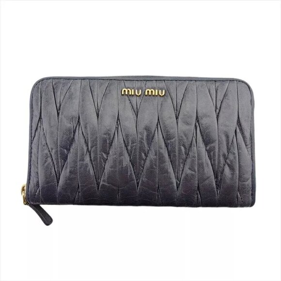 miu miu long wallet Materasse Gray Gray Leather Authentic USED